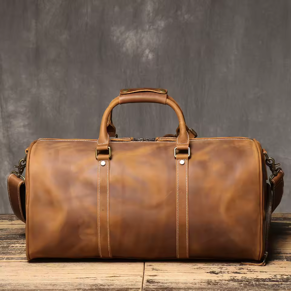 Handmade Genuine Leather Weekender Duffle Bag – Carry-On Travel Bag for Men