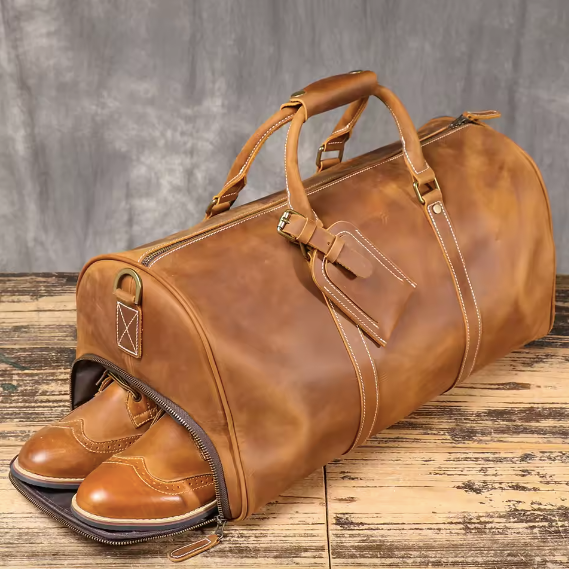Handmade Genuine Leather Weekender Duffle Bag – Carry-On Travel Bag for Men