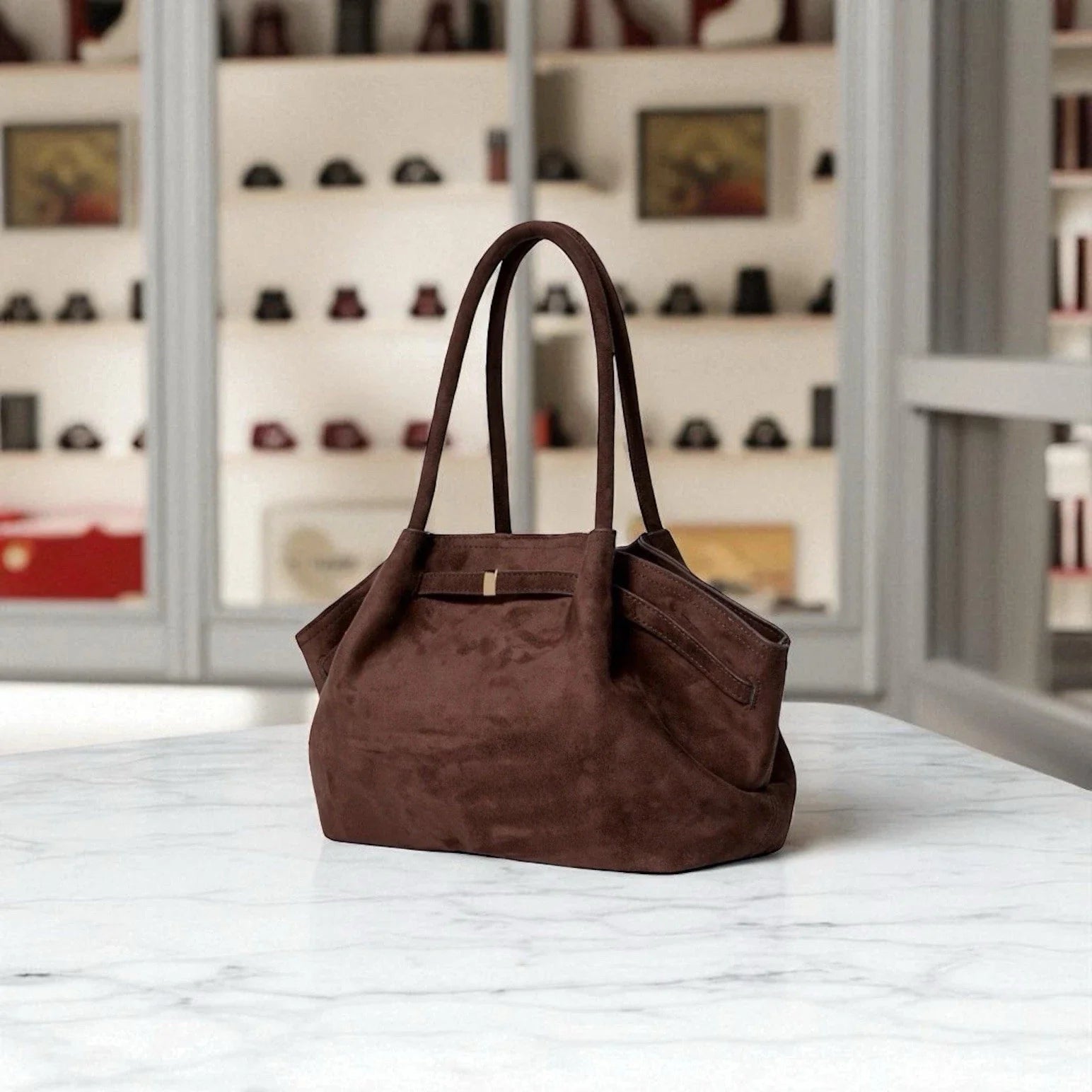 New Chocolate Brown Suede Shoulder Bag Designer Luxury Trendy Tote Fall Vintage