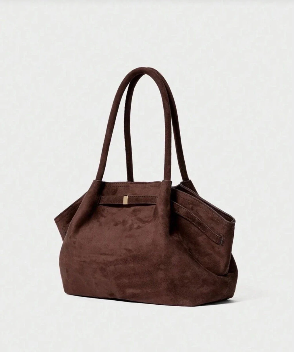 New Chocolate Brown Suede Shoulder Bag Designer Luxury Trendy Tote Fall Vintage