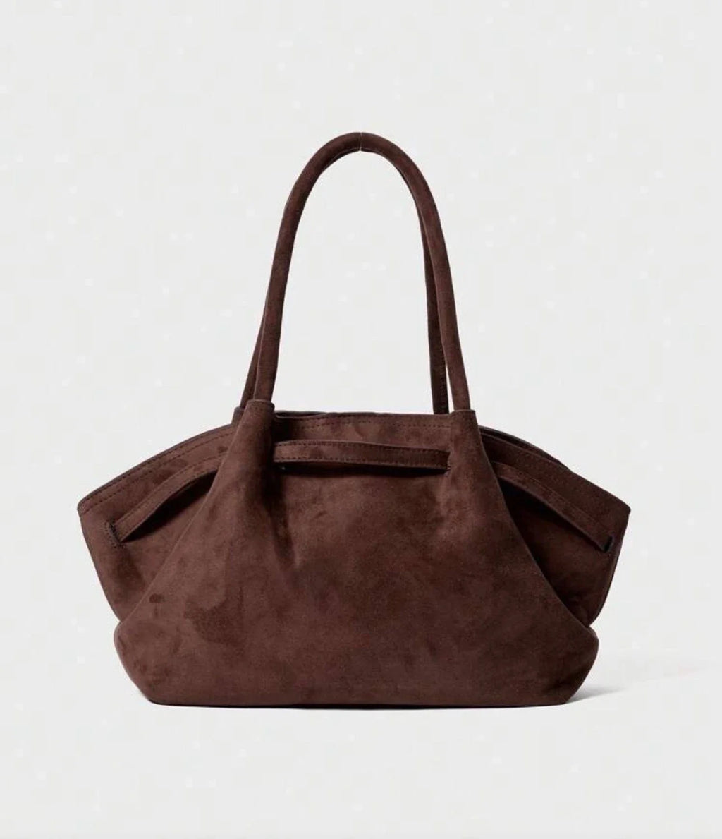 New Chocolate Brown Suede Shoulder Bag Designer Luxury Trendy Tote Fall Vintage