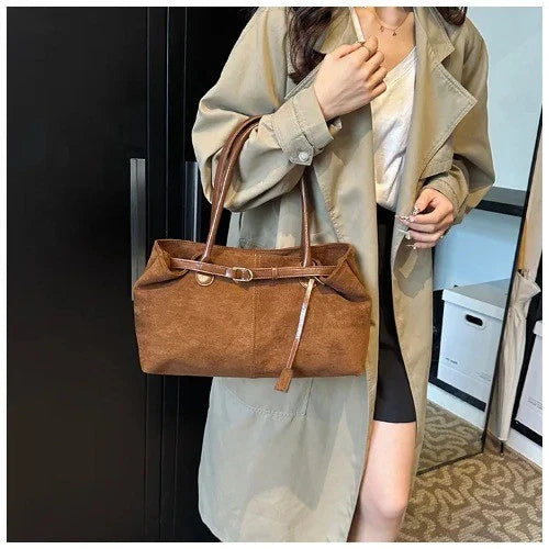 Autumn Winter Women Suede Underarm Tote Bag Large Capacity Commuter Shoulder Bag