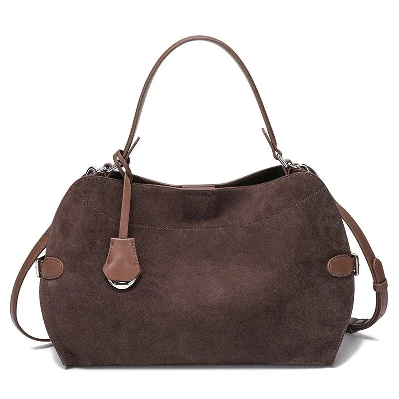 New Winter 2026 Women's Genuine Suede Leather Handbag Soft Cowhide Tote