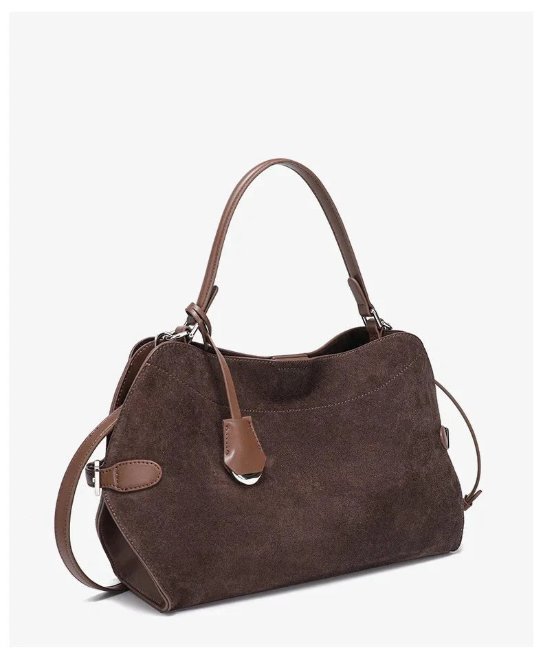 New Winter 2026 Women's Genuine Suede Leather Handbag Soft Cowhide Tote
