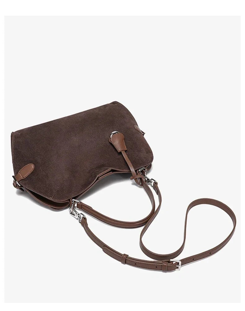 New Winter 2026 Women's Genuine Suede Leather Handbag Soft Cowhide Tote