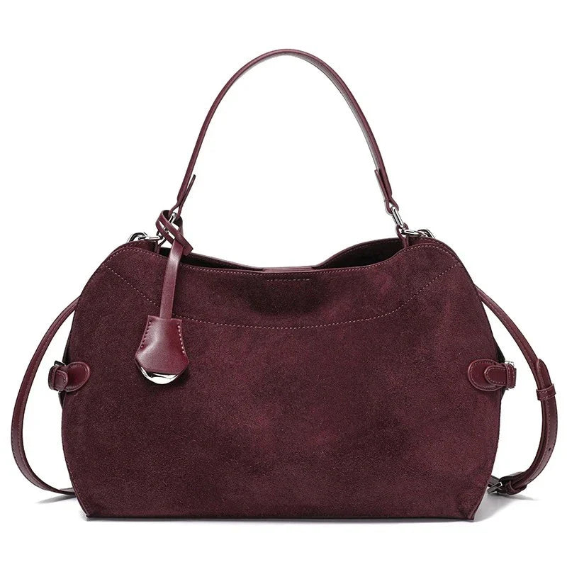 New Winter 2026 Women's Genuine Suede Leather Handbag Soft Cowhide Tote