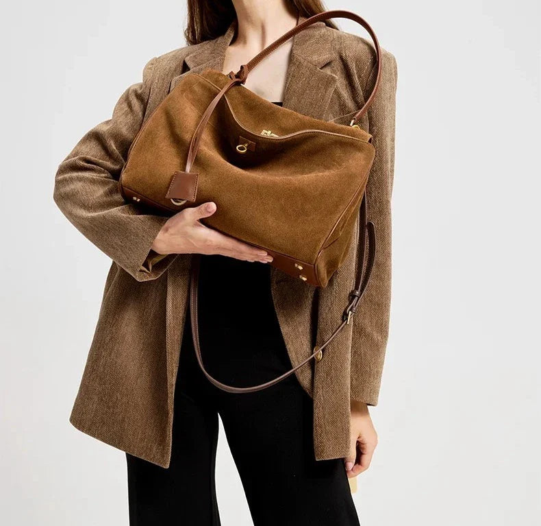 2026 Autumn/Winter Luxury Genuine Suede Leather Tote Shoulder Bag Handbag laptop