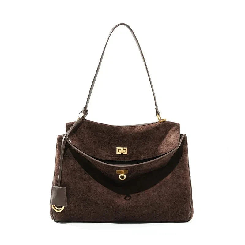 2026 Autumn/Winter Luxury Genuine Suede Leather Tote Shoulder Bag Handbag laptop