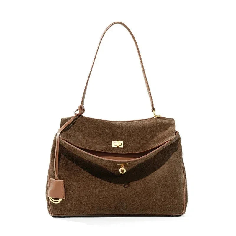 2026 Autumn/Winter Luxury Genuine Suede Leather Tote Shoulder Bag Handbag laptop