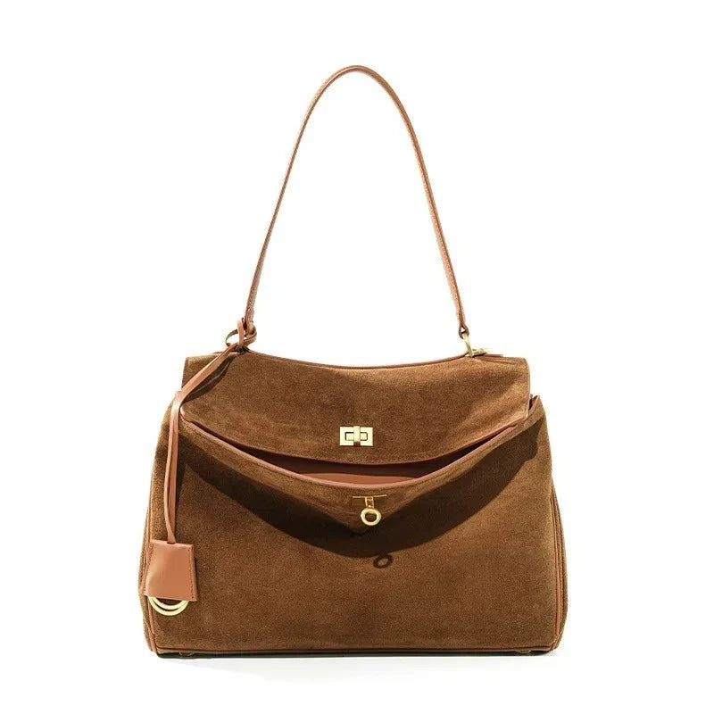 2026 Autumn/Winter Luxury Genuine Suede Leather Tote Shoulder Bag Handbag laptop