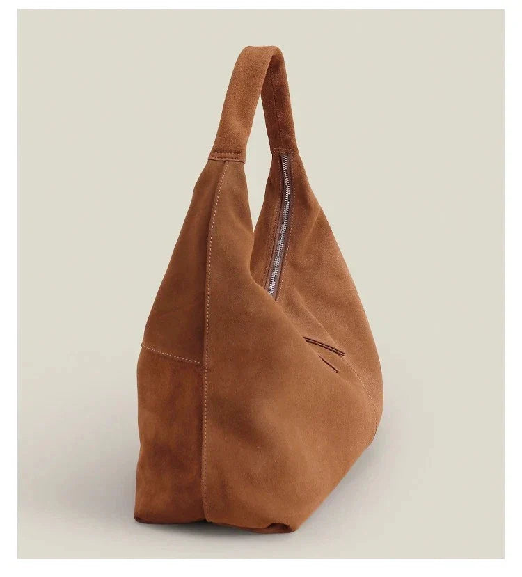 Luxury Suede Cow Genuine Leather Shoulder Bag Large Capacity Armpit Tote Purse