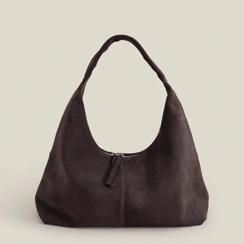 Luxury Suede Cow Genuine Leather Shoulder Bag Large Capacity Armpit Tote Purse