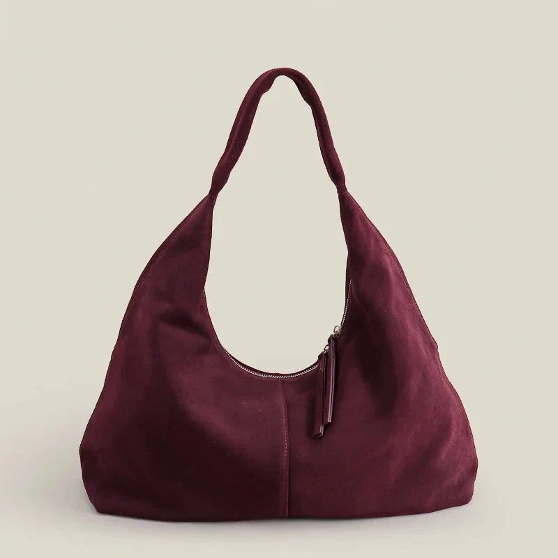 Luxury Suede Cow Genuine Leather Shoulder Bag Large Capacity Armpit Tote Purse