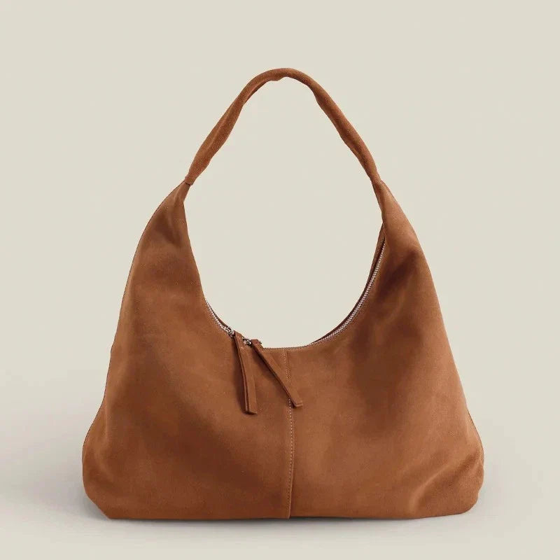 Luxury Suede Cow Genuine Leather Shoulder Bag Large Capacity Armpit Tote Purse