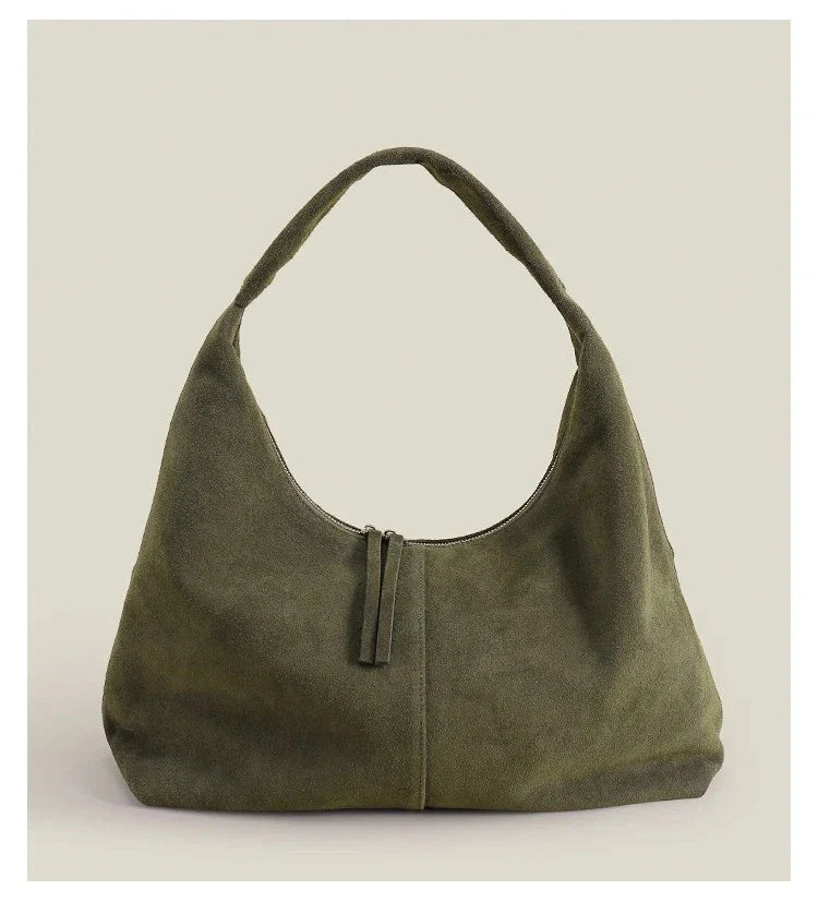 Luxury Suede Cow Genuine Leather Shoulder Bag Large Capacity Armpit Tote Purse