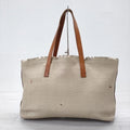 HENRY CUIR leather tote bag braided mesh leather beads tote bag beige women's