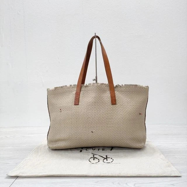HENRY CUIR leather tote bag braided mesh leather beads tote bag beige women's