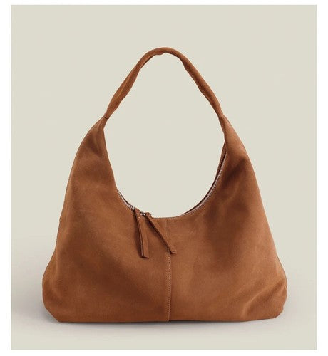 Luxury Suede Cow Genuine Leather Shoulder Bag Large Capacity Armpit Tote Purse